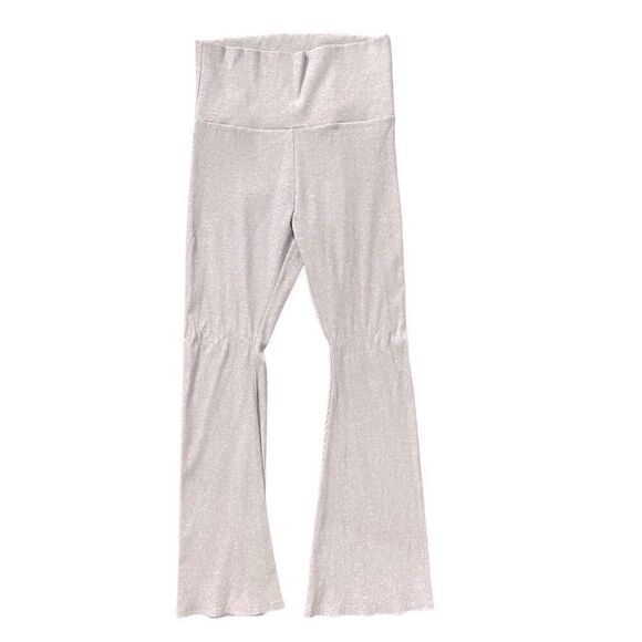 Forever 21 Gray Ribbed High Rise Flare Leggings L – Wide Waistband Rayon/Spandex - Picture 2 of 11